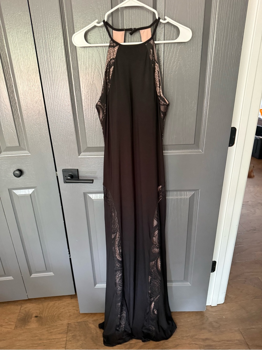 Night Way Collections Black Maxi Dress with Lace Insets